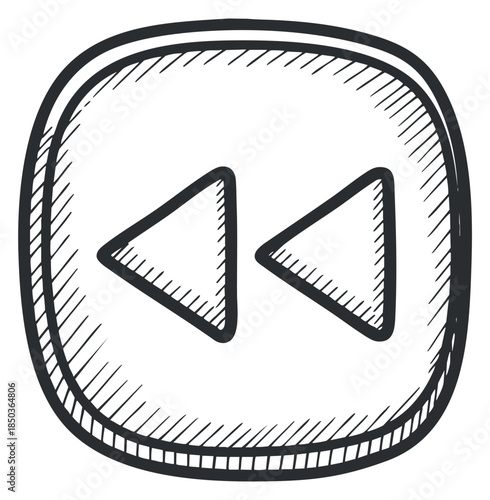 A rewind media control button in hand-drawn sketch style, perfect for user interface design and multimedia applications