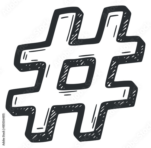 A bold hashtag symbol in a hand-drawn sketch style, perfect for digital marketing and social media branding