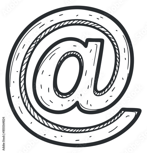 A hand-drawn sketch of an at symbol (@) in a circular rope style vector illustration, suitable for digital communication design
