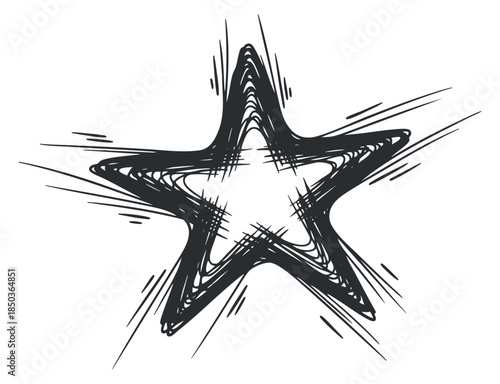 A star with dynamic burst effects in a hand-drawn sketch style, ideal for creative projects and artistic designs