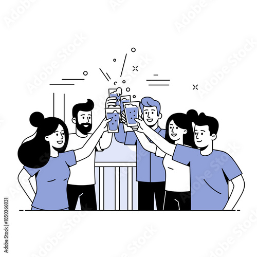 Diverse group of young adults celebrating with drinks