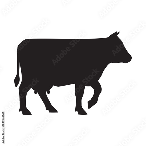 Dark gray cow silhouette standing on black background