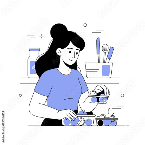 Young caucasian female preparing healthy meals in kitchen with fresh ingredients