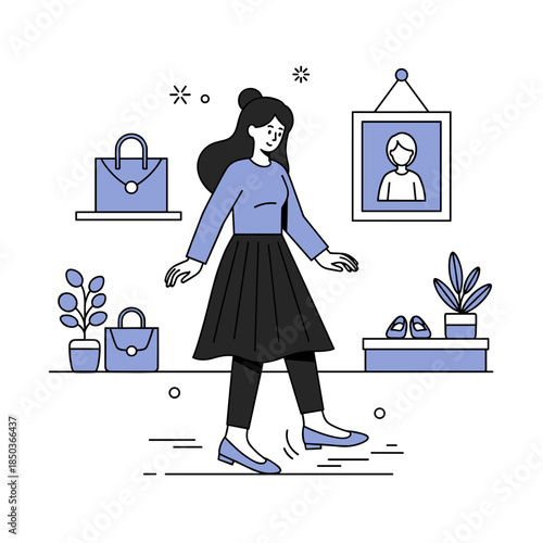 Young asian female shopping in style: fashionable outfits and accessories in trendy store