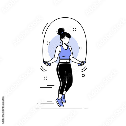 Caucasian female adult jumping rope for fitness and exercise