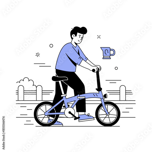 Young caucasian male riding bicycle outdoors
