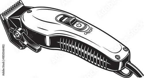 Detailed Monochrome Illustration of a Classic Electric Hair Trimmer for Personal Grooming and Styling