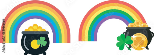 Charming Illustrations of Rainbows Leading to Pots of Gold and Lucky Shamrocks