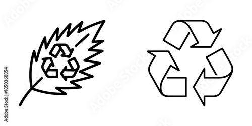 Recycle icon set of vector illustration design, eco friendly isolated symbol collection, environmental conservation silhouette, sustainable design, recycle symbol, green energy, CO2 emissions