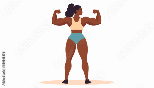 Strong woman flexing muscles in sportswear illustration.