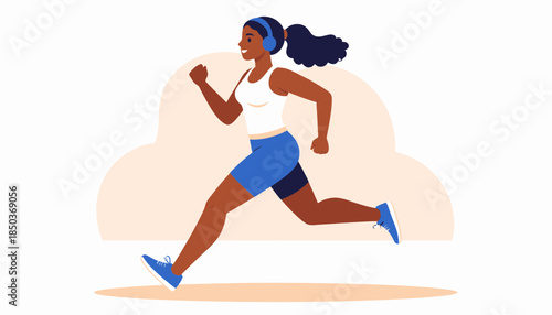Young woman running with determination and energy outdoors.