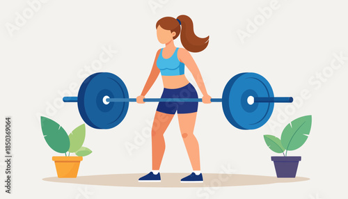 Young woman lifting weights in a fitness routine.