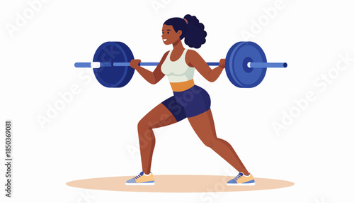 Strong Black woman lifting barbell weights. Fitness, exercise, and strength training. Healthy lifestyle.