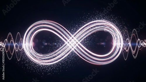 Infinity Symbol with Light Streaks and Waveforms - Concept of Eternity.