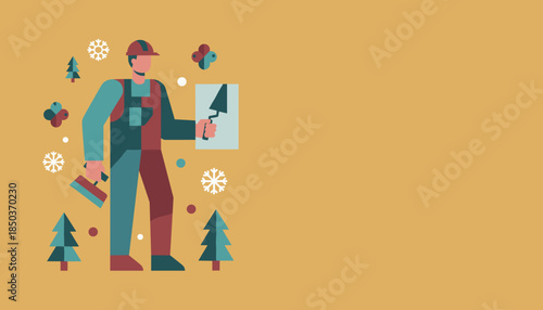 Construction worker illustration with trowel symbolizing winter holiday home improvement