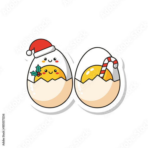 Cute Christmas Eggs Sticker Design.