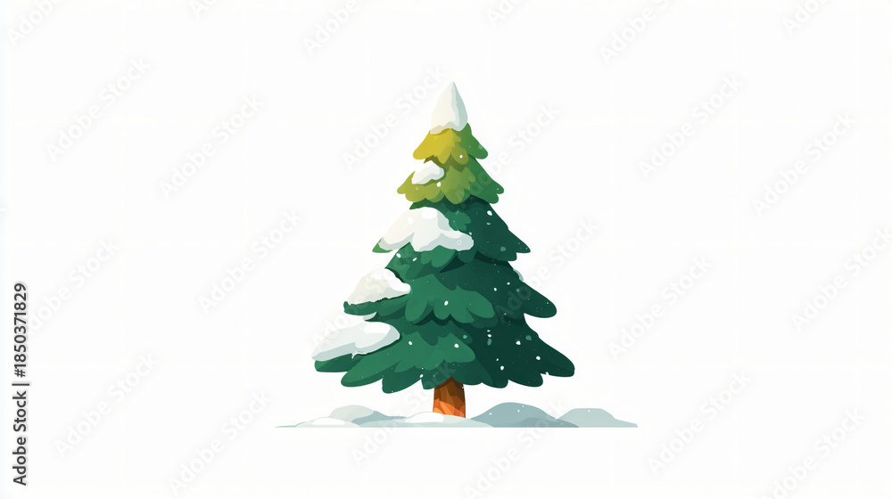 Fototapeta premium Cartoon style snow covered pine tree isolated on white background