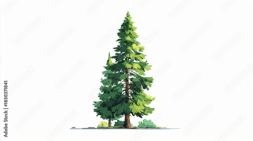 Obraz premium Watercolor illustration of a tall evergreen fir tree isolated on white background