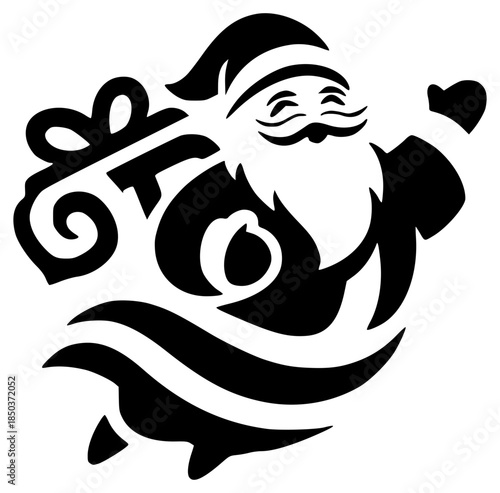 Minimalist black silhouette of Santa with gift