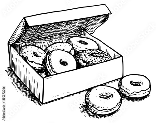 Fresh donuts in open box