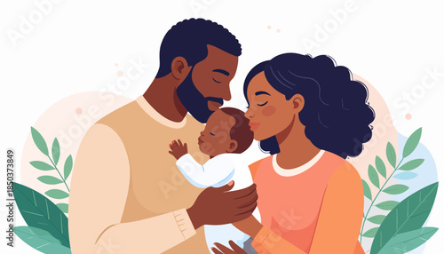 Happy Family with Newborn Baby Illustration.