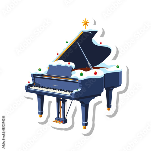 Grand Piano with Christmas Decorations Sticker.