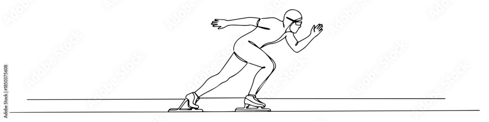 Fototapeta premium continuous one line drawing of a professional speed skater in action