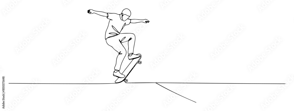Fototapeta premium one continuous line drawing of skateboarder doing a trick