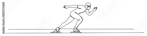 continuous one line drawing of a professional speed skater in action