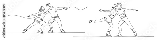 single continuous line drawing of pair figure skating athletes in action