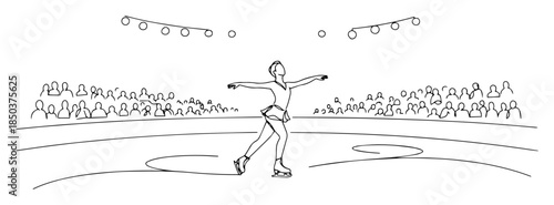 figure skater performing in arena line art vector illustration