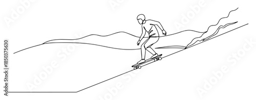 monochrome outline snowboarder carving downhill mountain slope