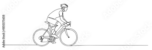 one single line drawing of a professional cyclist riding a road bike