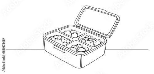 single continuous line drawing of bento lunch box