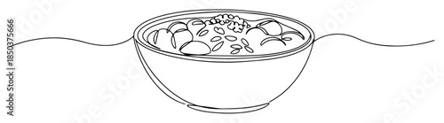 single one line drawing of a hot bowl of traditional soup