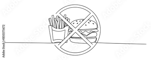 single one line drawing of no fast food allowed sign