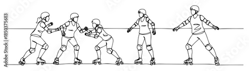 roller derby skaters blocking in formation outline vector