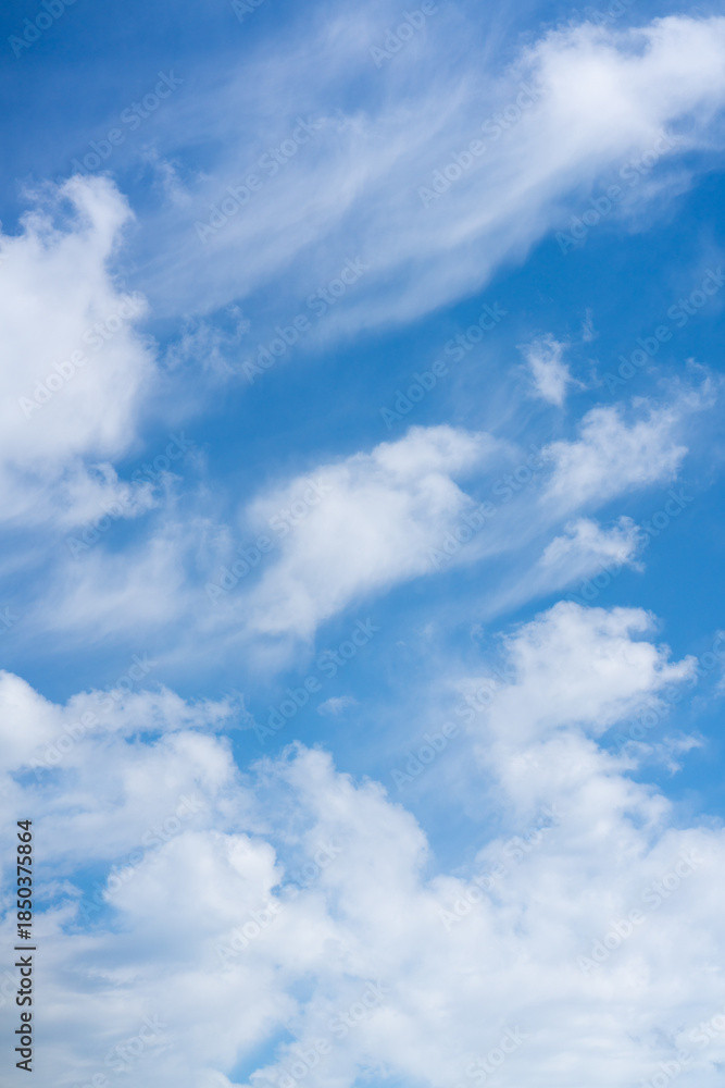 Fototapeta premium Vertical View of Cirrus Clouds in a Bright Blue Sky. High quality photo