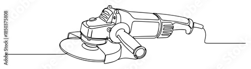 Minimalist one line drawing of an electric angle grinder power tool