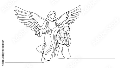 Εκτύπωση καμβά Two holy angels with wings drawn in one continuous line art style
