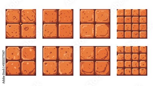 Assorted orange tiles with various textures and patterns