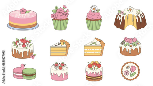 Assorted sweet desserts and cakes