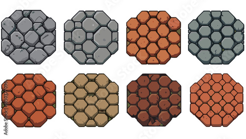 Various octagonal stone mosaic patterns in different colors