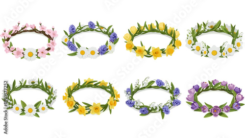Collection of colorful floral headbands and wreaths