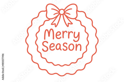 Merry season wreath design with simple text and bow, suitable for festive decorations and celebrations