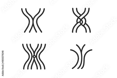 Stream Unity Icons. Line style icons of converging streams as gatherings: merging flow pattern, unity river knot, collective