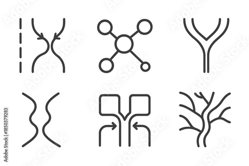 Converging Streams Integration. Line style icons of converging streams as project integration: merging current diagram,
