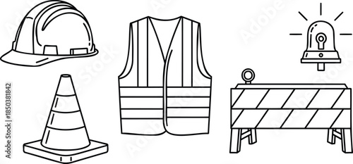Set of construction safety equipment icons and symbols.