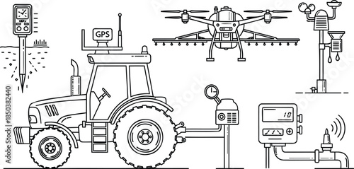Smart Farming Technology and Precision Agriculture Equipment Illustration.