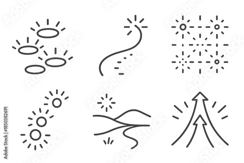 Illuminated Pathway Icons. Line style icons of illuminated pathways: glowing stepping stones, curved light trail, gentle luminance